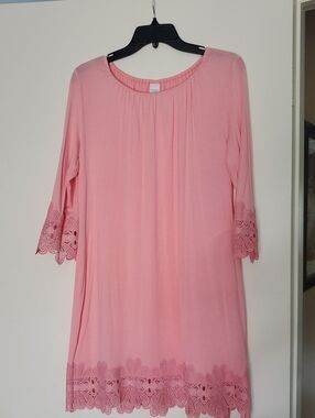 Women's Pink Crochet-Hem Dress